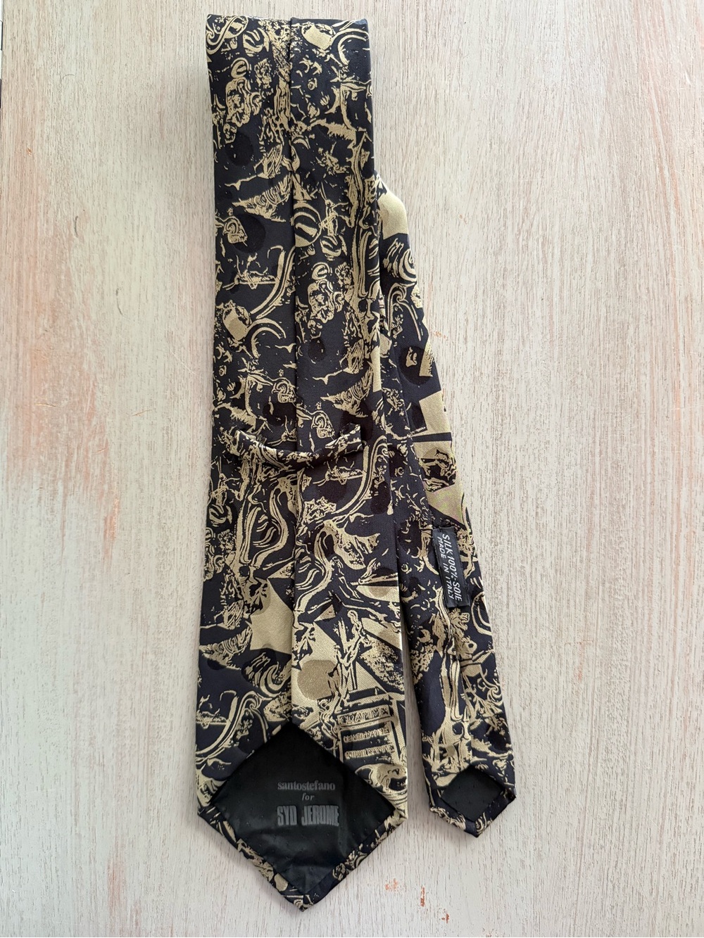 Vintage Santostefano X Syd Jerome Silk Tie Avant Garde Jaquard Surrealism 60x 4